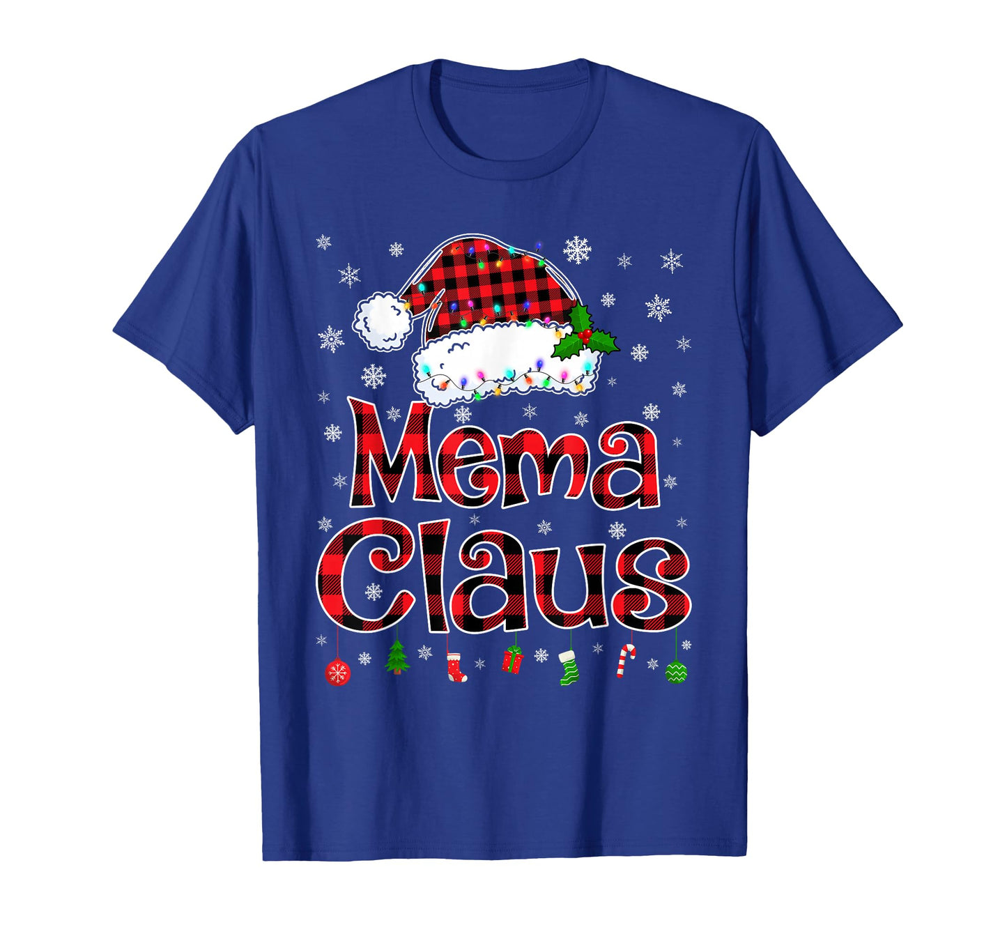Mema Claus Christmas Lights Xmas Pajama Matching Family T-Shirt