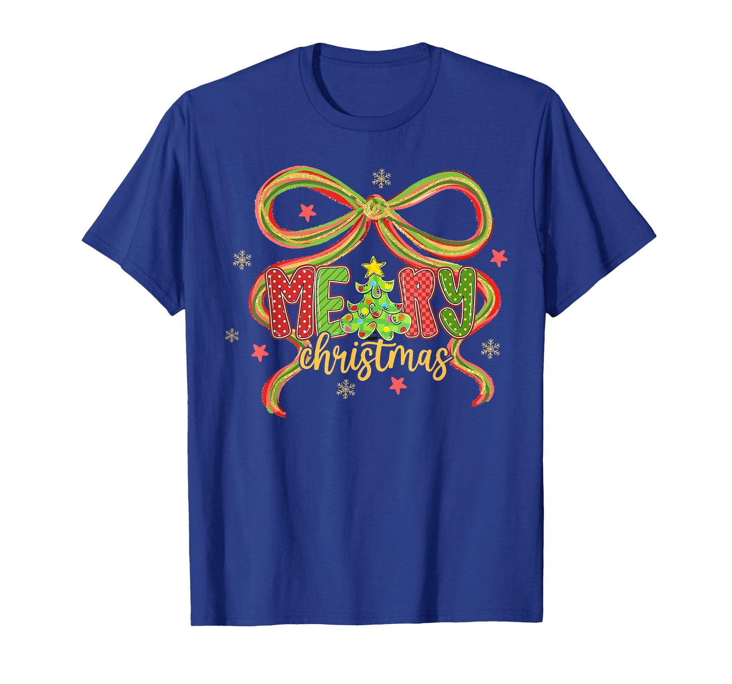 Merry Christmas Tree Coquette Bow Women Xmas Pajamas T-Shirt