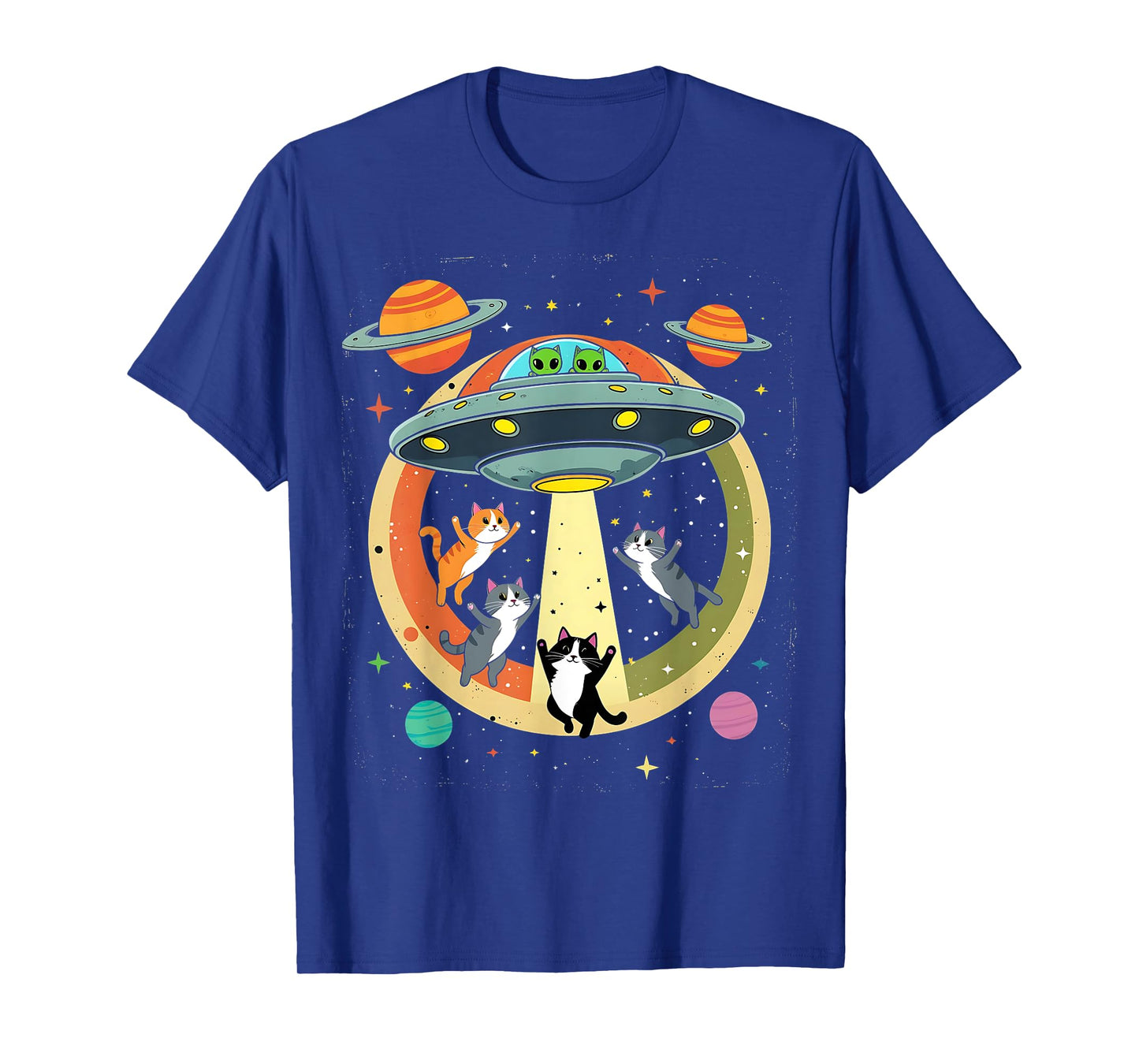 Alien Abduction Cats UFO Flying Saucer Space Women Girls Kid T-Shirt