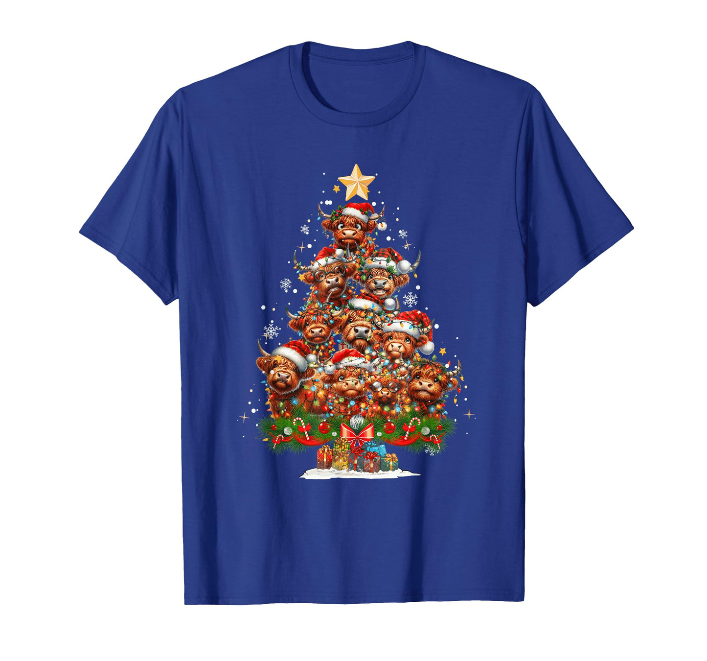 Funny Highland Cow Christmas Tree Light Xmas Funny Cow Lover T-Shirt