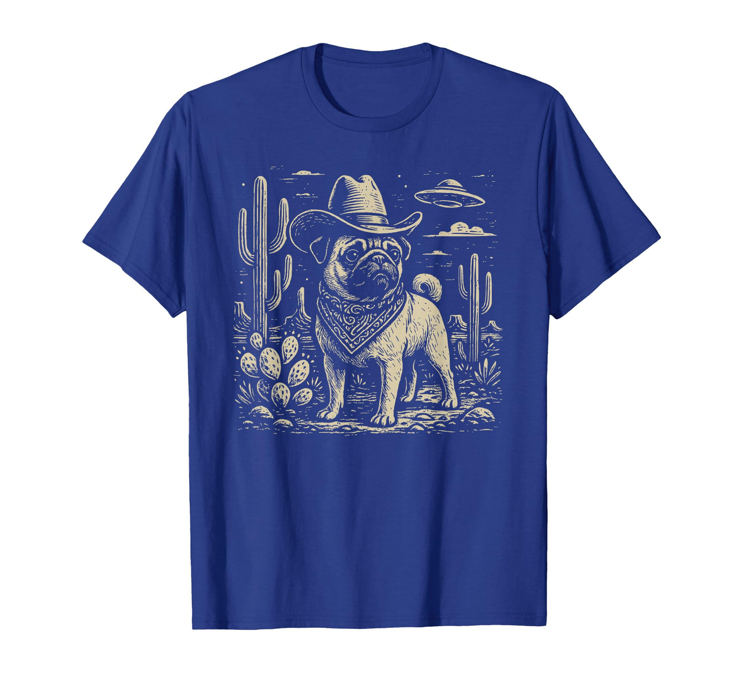 Vintage Western Pug Cowboy UFO Dog T-Shirt