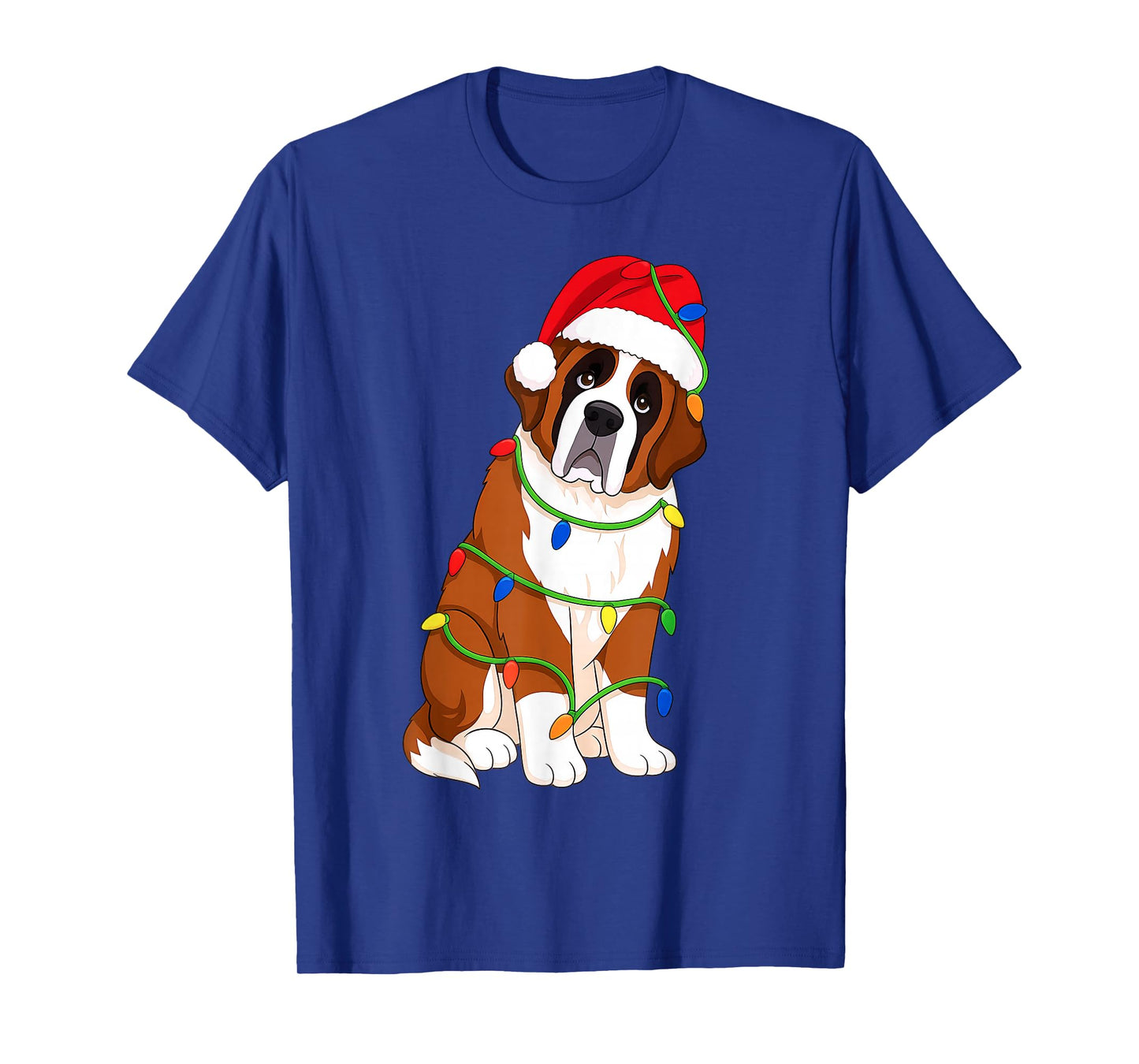 Saint Bernard Christmas Tree Lights Holiday Dog Lover T-Shirt