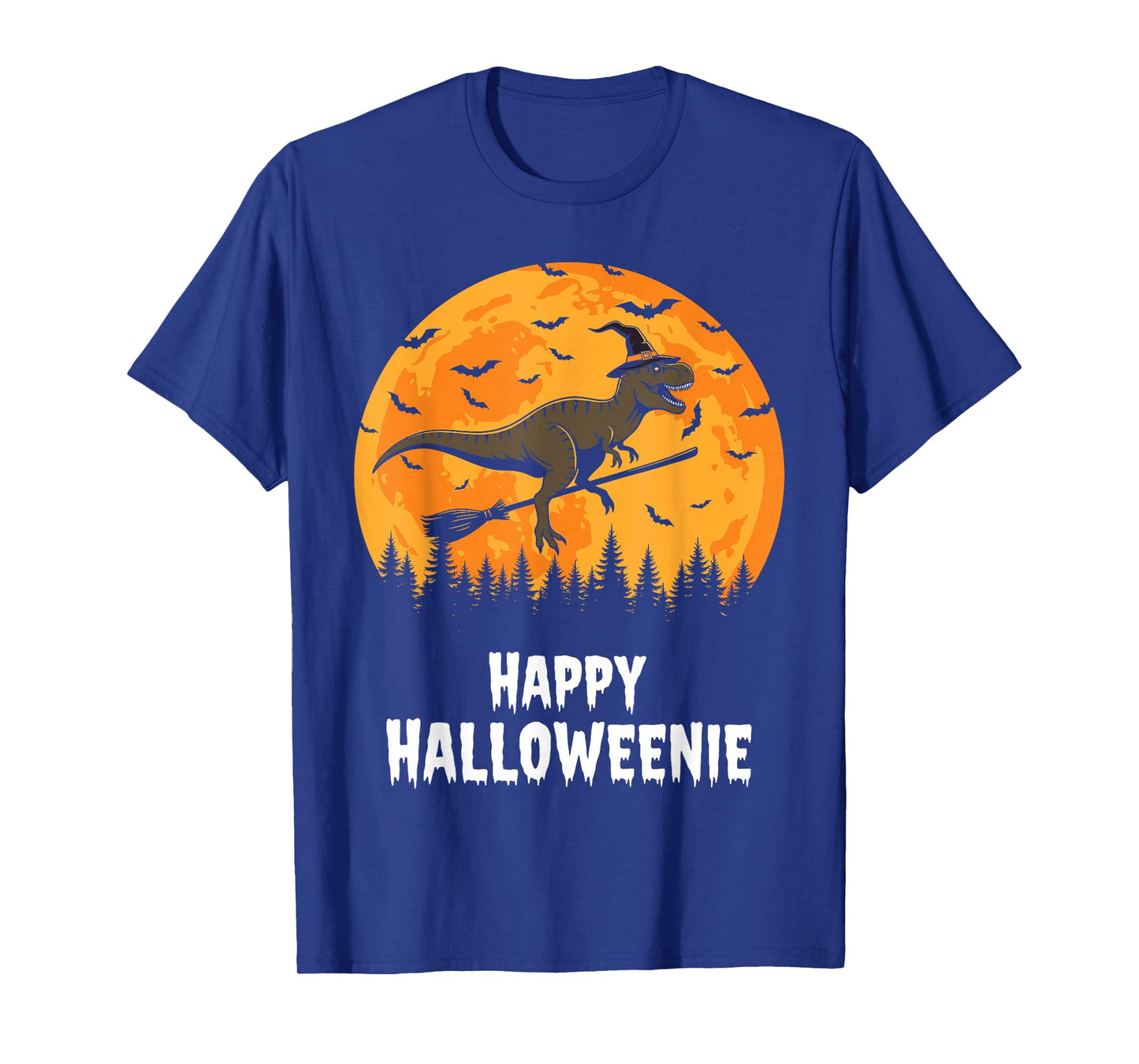 Happy Halloweenie Funny Dinosaur T Rex Flying Witch T-Shirt