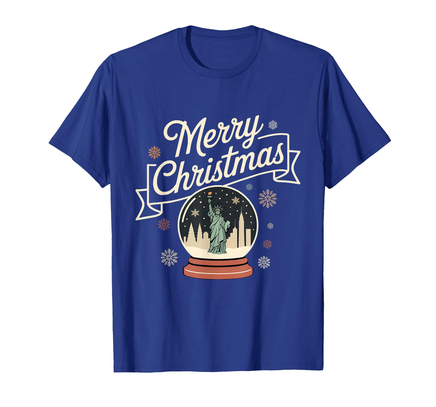 Merry Christmas New York Skyline in Snow Globe Snow Sparkles T-Shirt