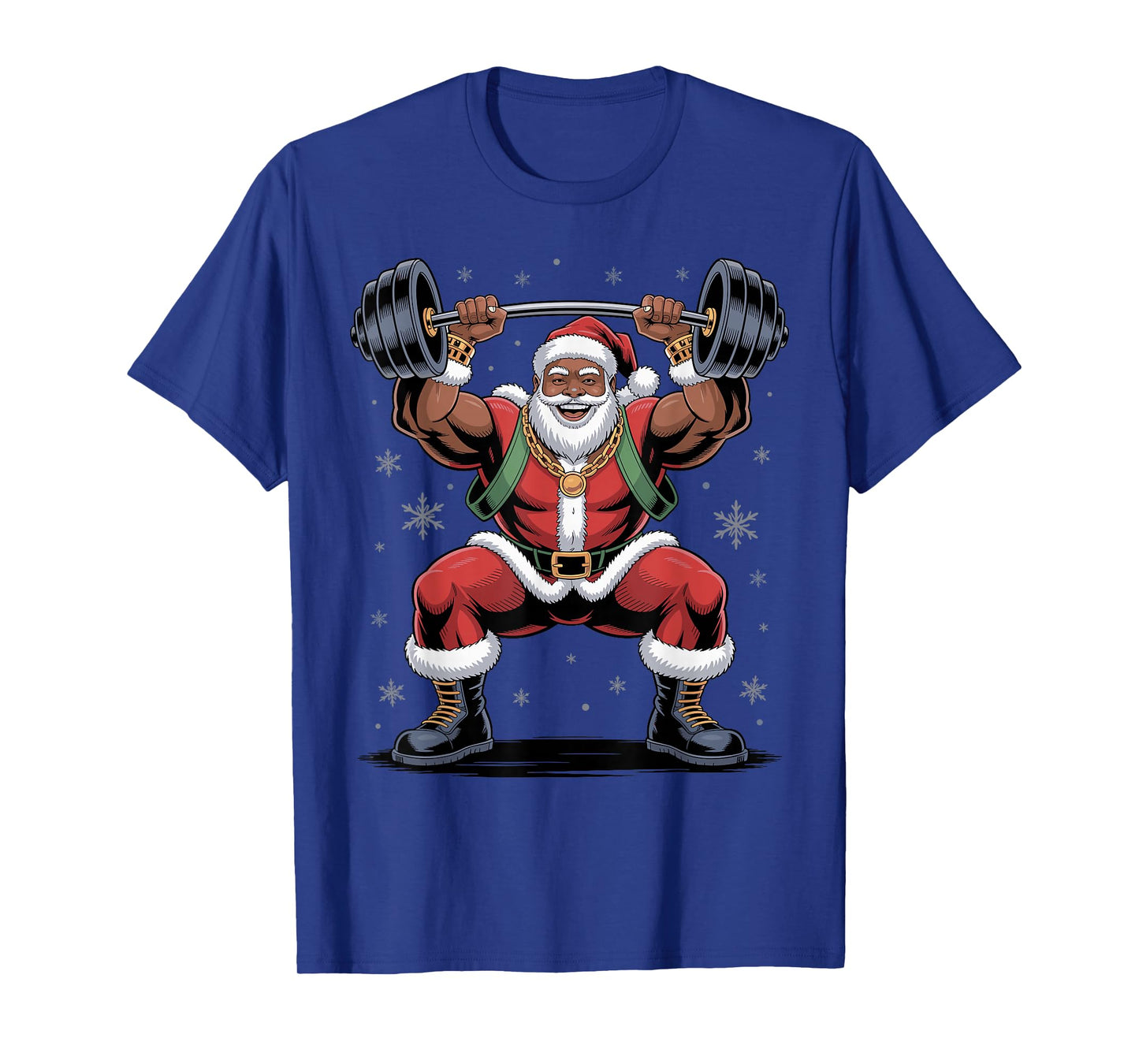 Santa Weightlifting African American Christmas Funny Holiday T-Shirt
