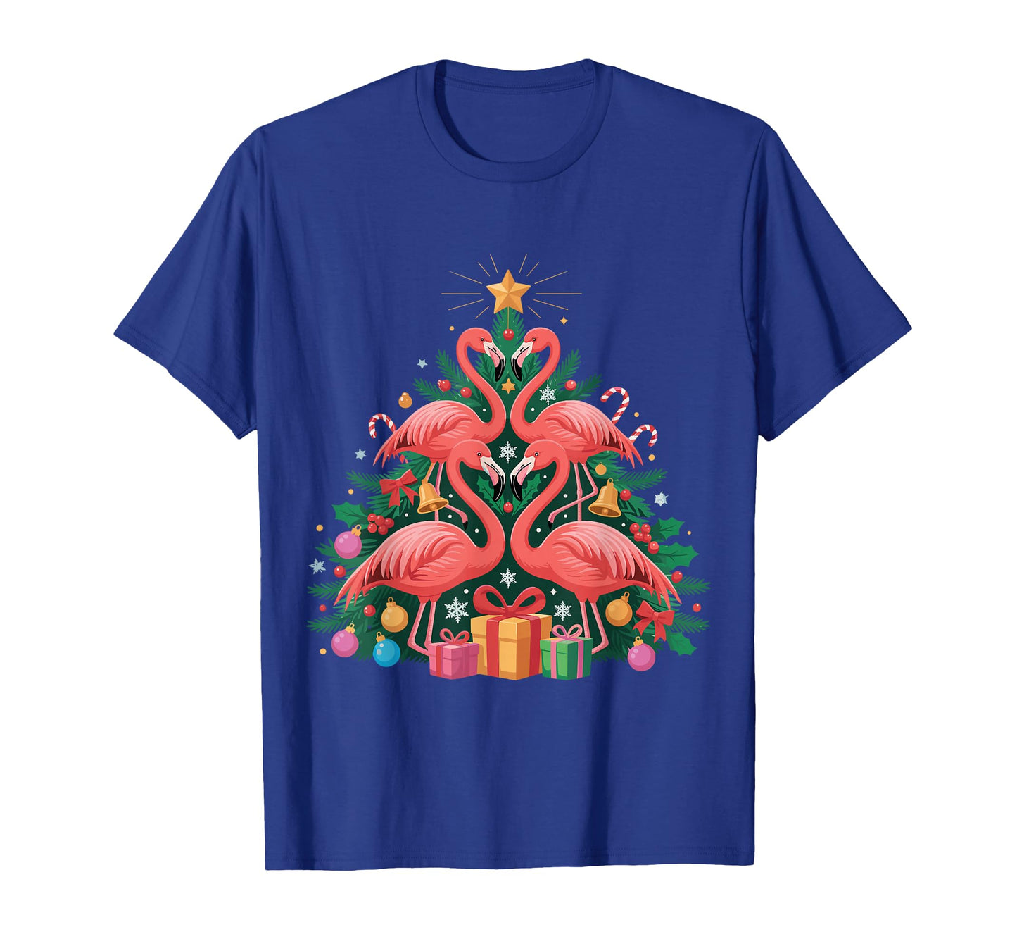 Pink Flamingo Christmas Tree Lights Santa Hat Xmas T-Shirt