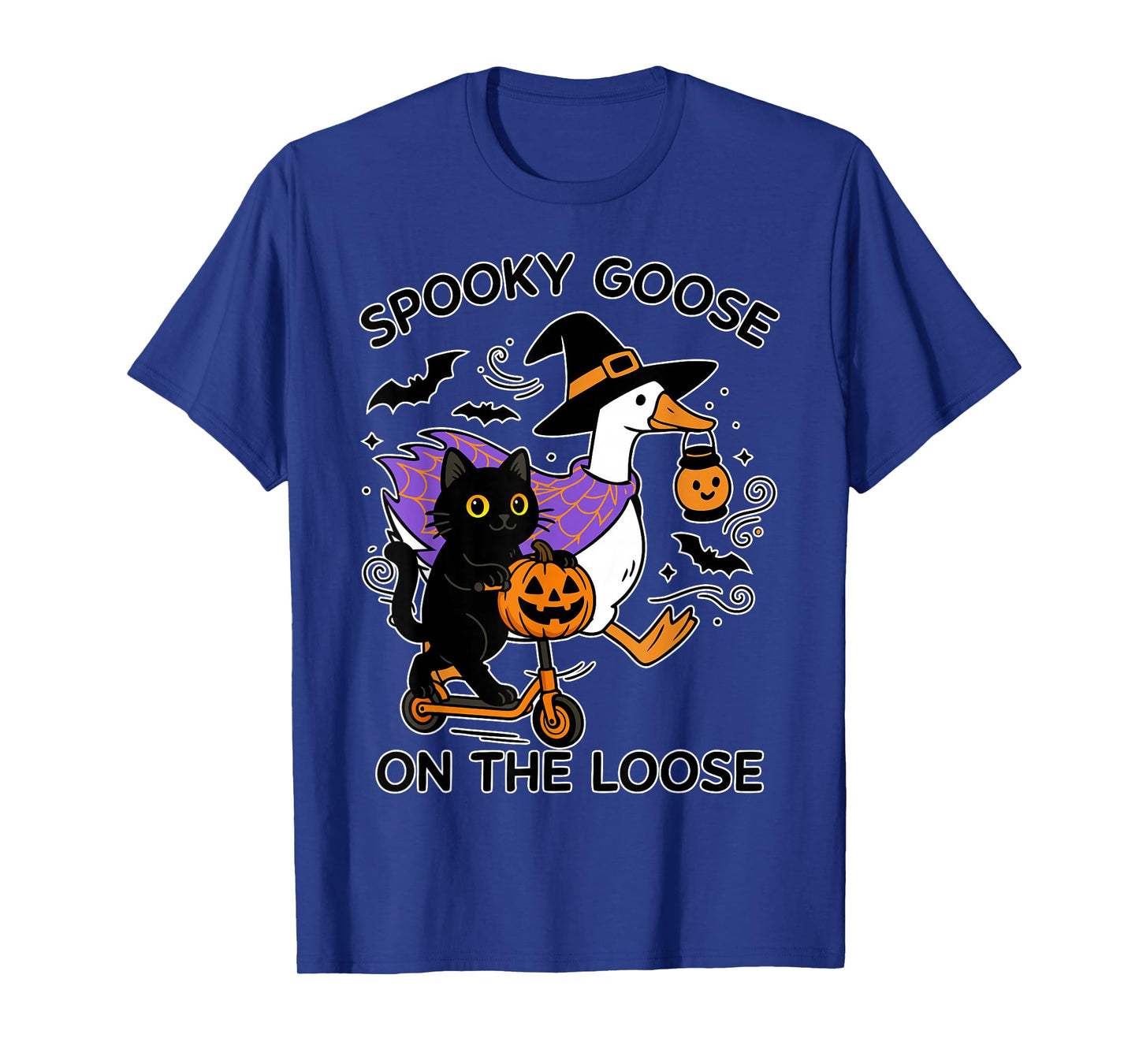 Spooky Goose On The Loose Pumpkin Cat Halloween Scooter Ride T-Shirt