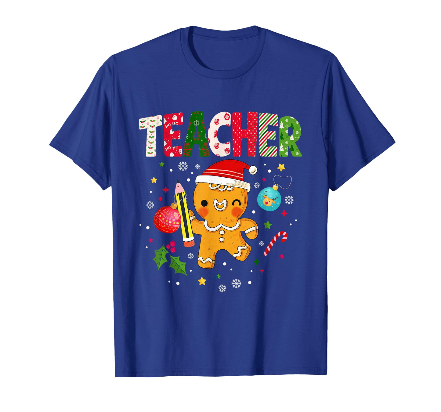Retro Teacher Christmas Santa Gingerbread Man Xmas Teacher T-Shirt