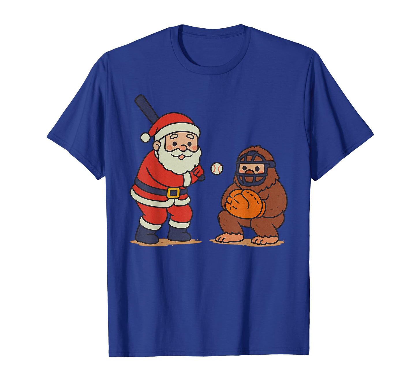 Santa Claus Sasquatch Playing Baseball Xmas Funny Christmas T-Shirt