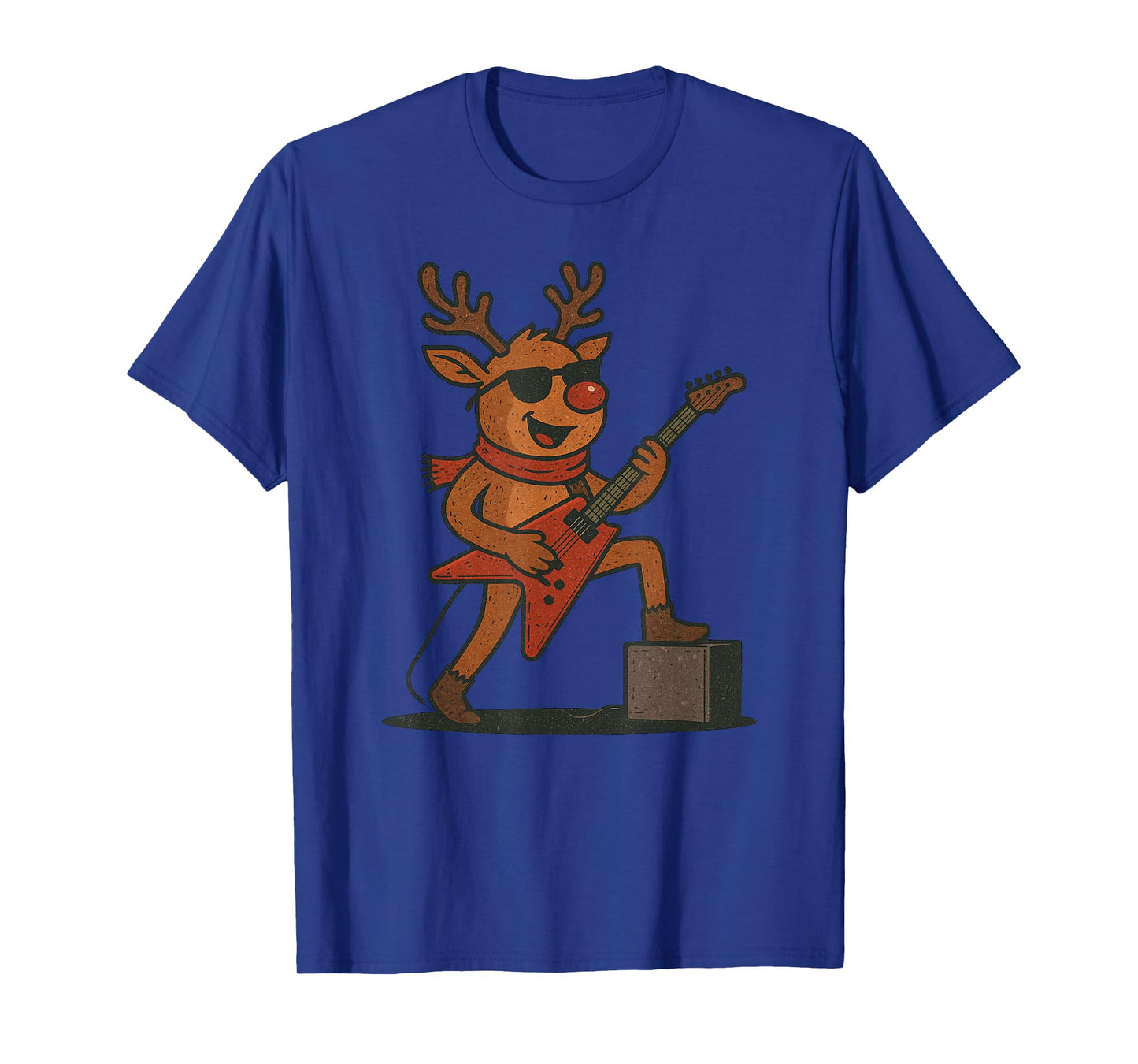 Reindeer Playing Rock Guitar Christmas Vintage Funny Xmas T-Shirt