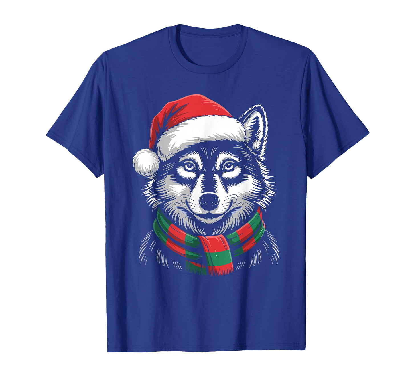 Wolf Xmas Santa Hat Scarf Christmas Costume T-Shirt