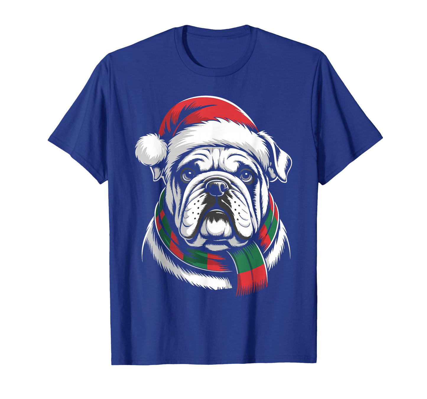 English Bulldog Xmas Santa Hat Scarf Christmas Costume T-Shirt