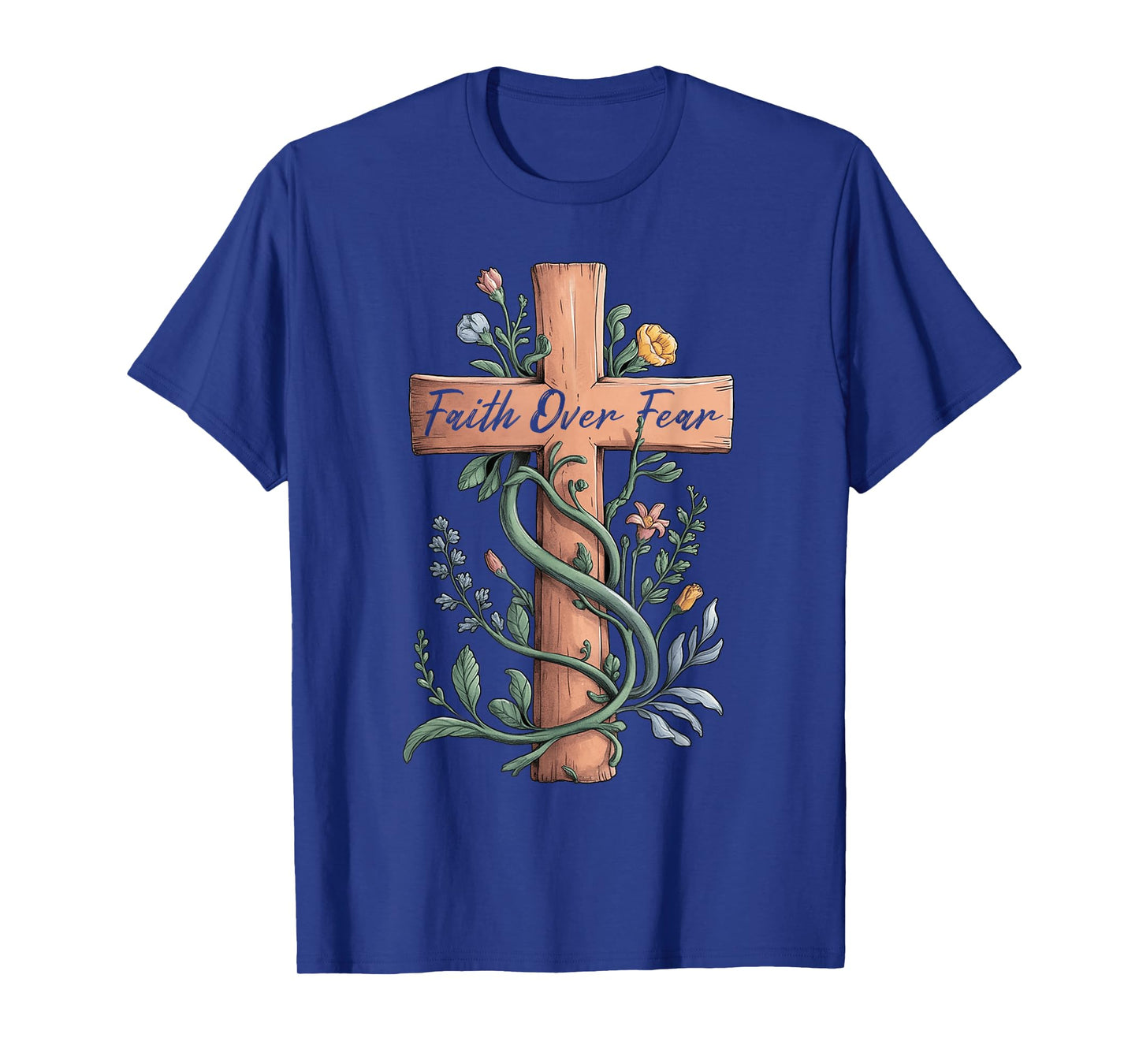 Faith Over Fear Christian Women Girls Jesus Cross Religious T-Shirt