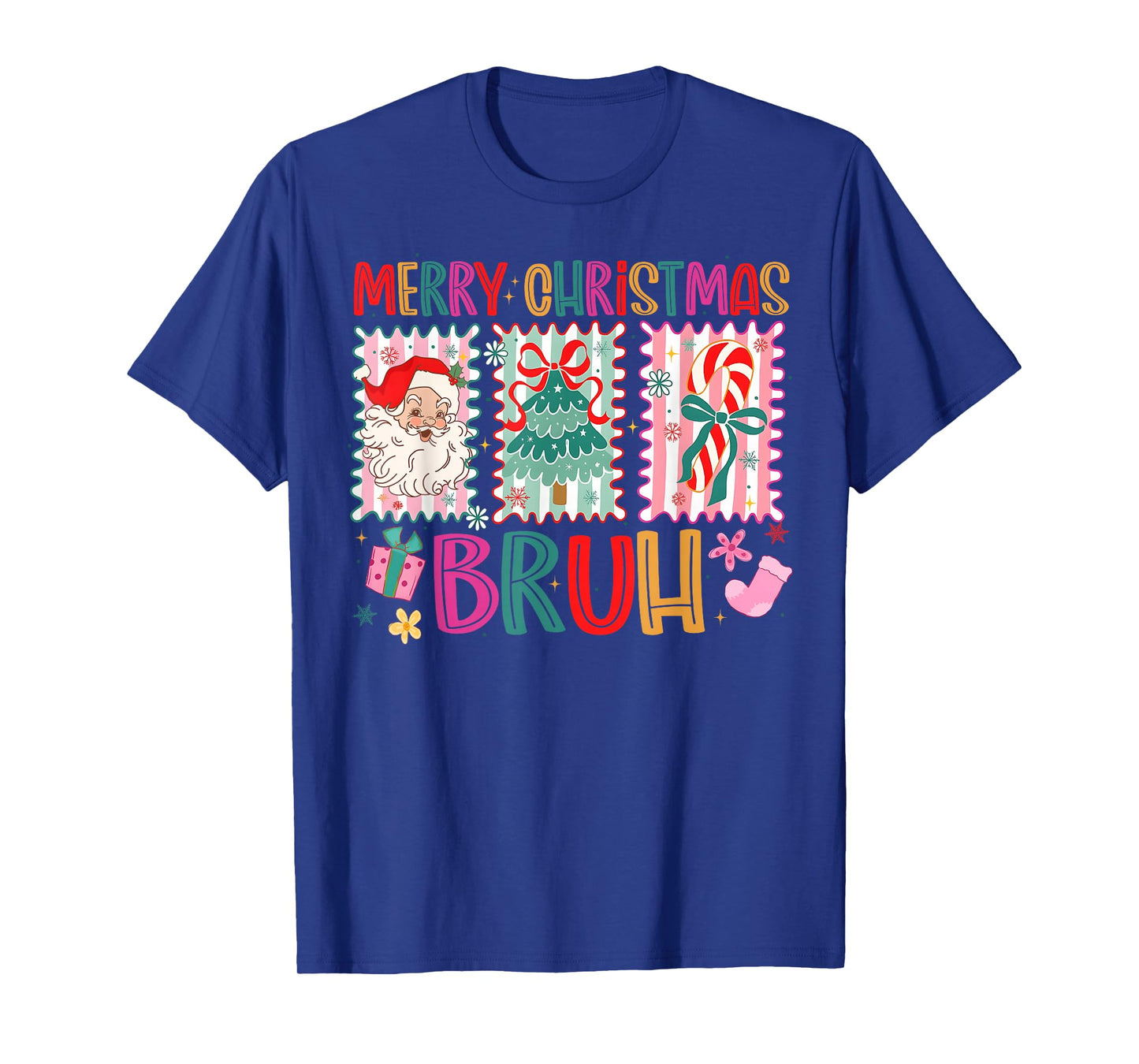 Preppy Merry Christmas Bruh Coquette Bow Santa Women Girl T-Shirt