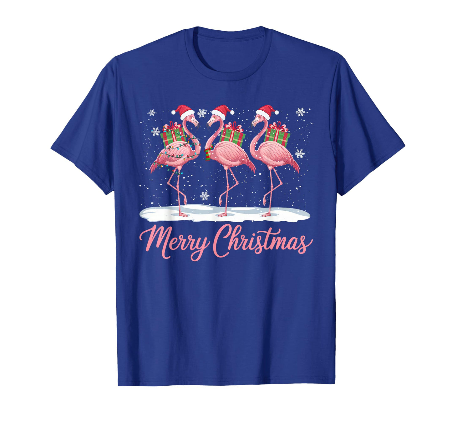 Merry Christmas Hat Santa Flamingo Light Funny Xmas Pajamas T-Shirt