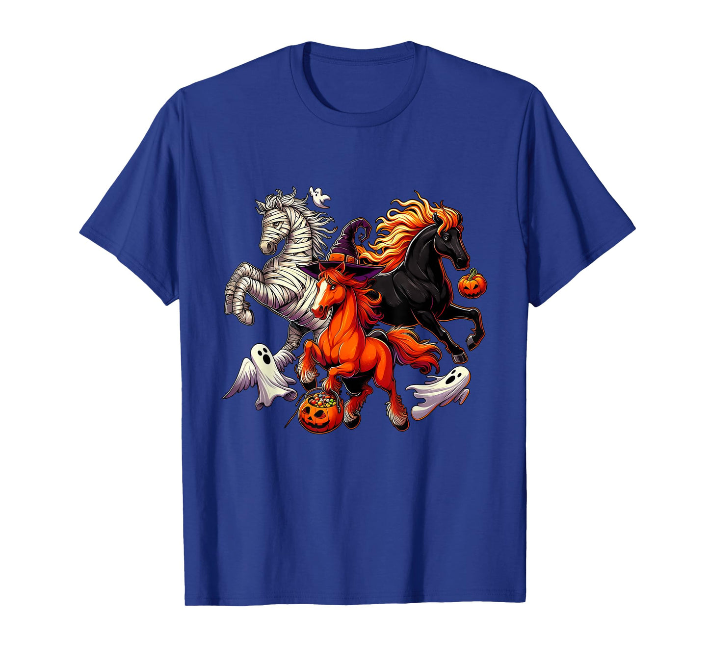Halloween Horses Mummy Witch Pumpkin Ghosts Candy Bucket T-Shirt