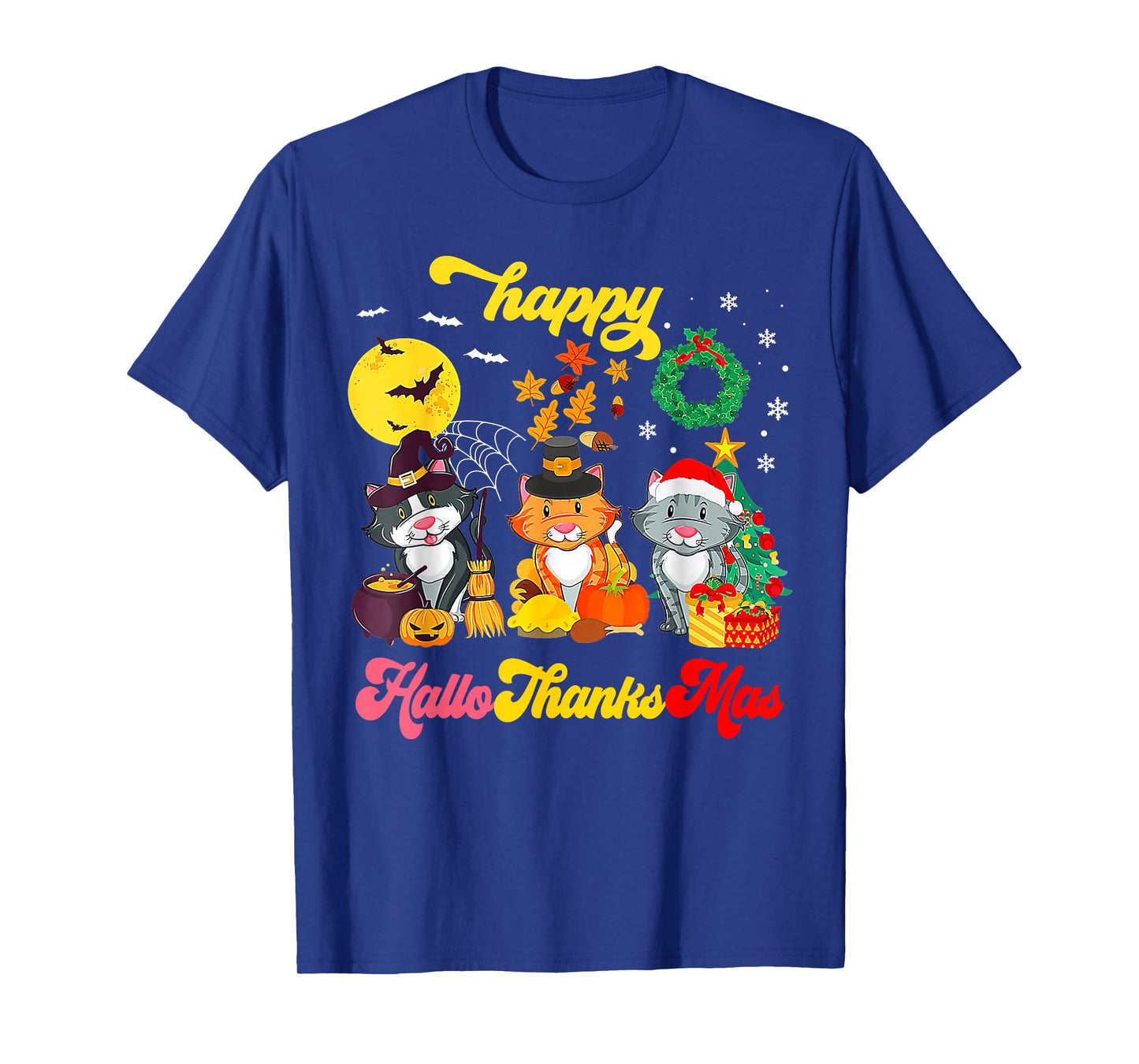 Cat Halloween Christmas Happy Hallothanksmas Thanksgiving T-Shirt