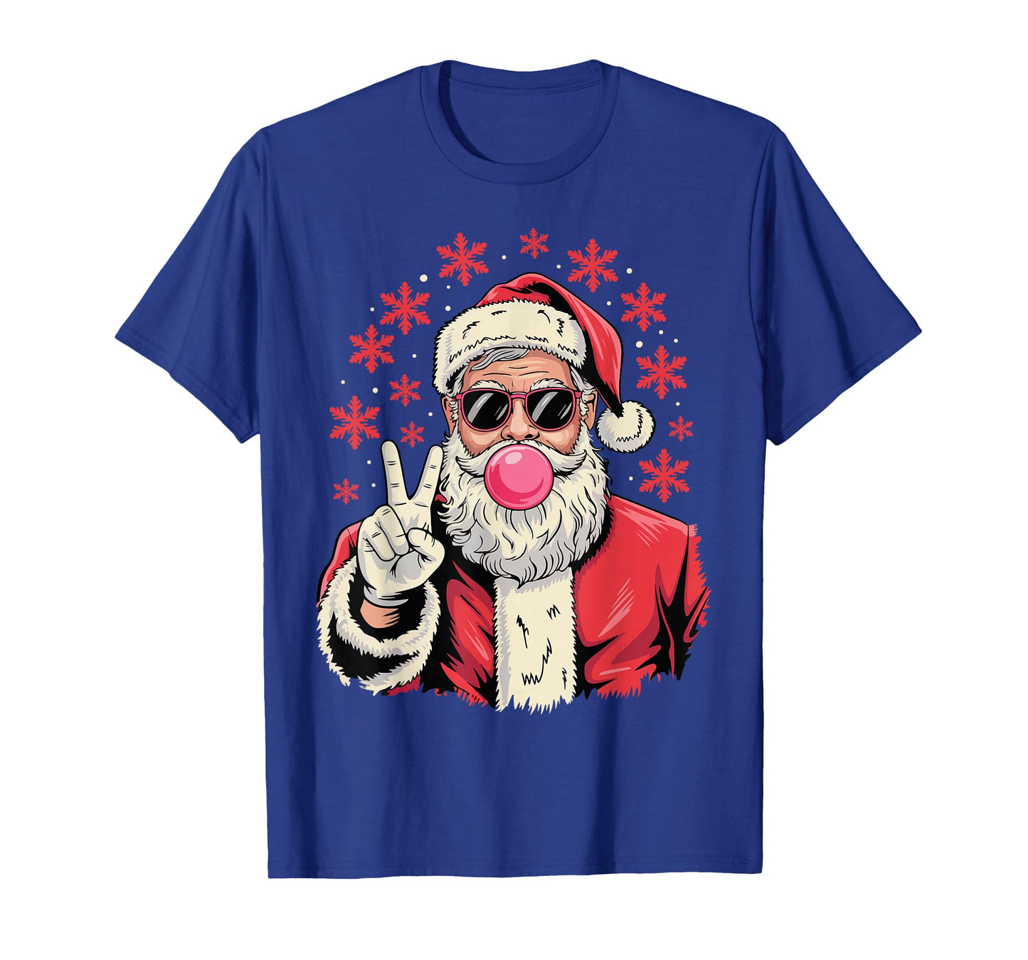 Christmas Peace Sign Hand Santa Claus Pink Bubble Gum Xmas T-Shirt