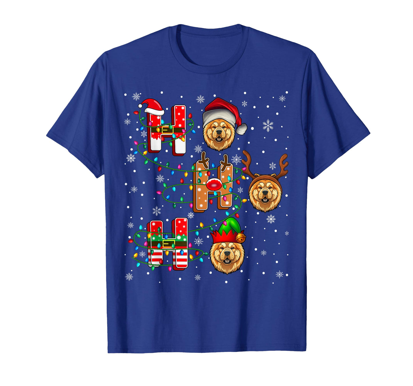 Ho Ho Ho Santa Reindeer Hat Elf Matching Chow Chow Dog Xmas T-Shirt