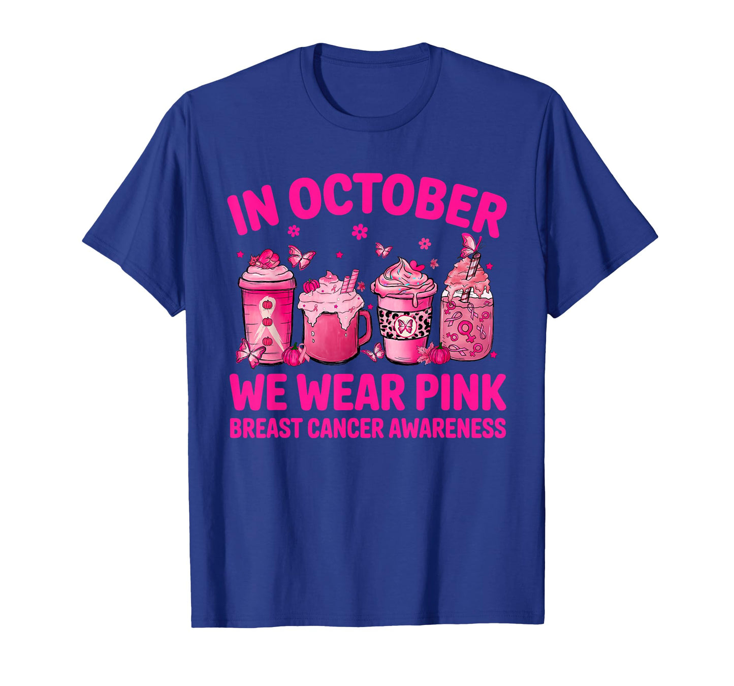 in October We Wear Pink Pumpkin Breast Cancer Awareness T-Shirt