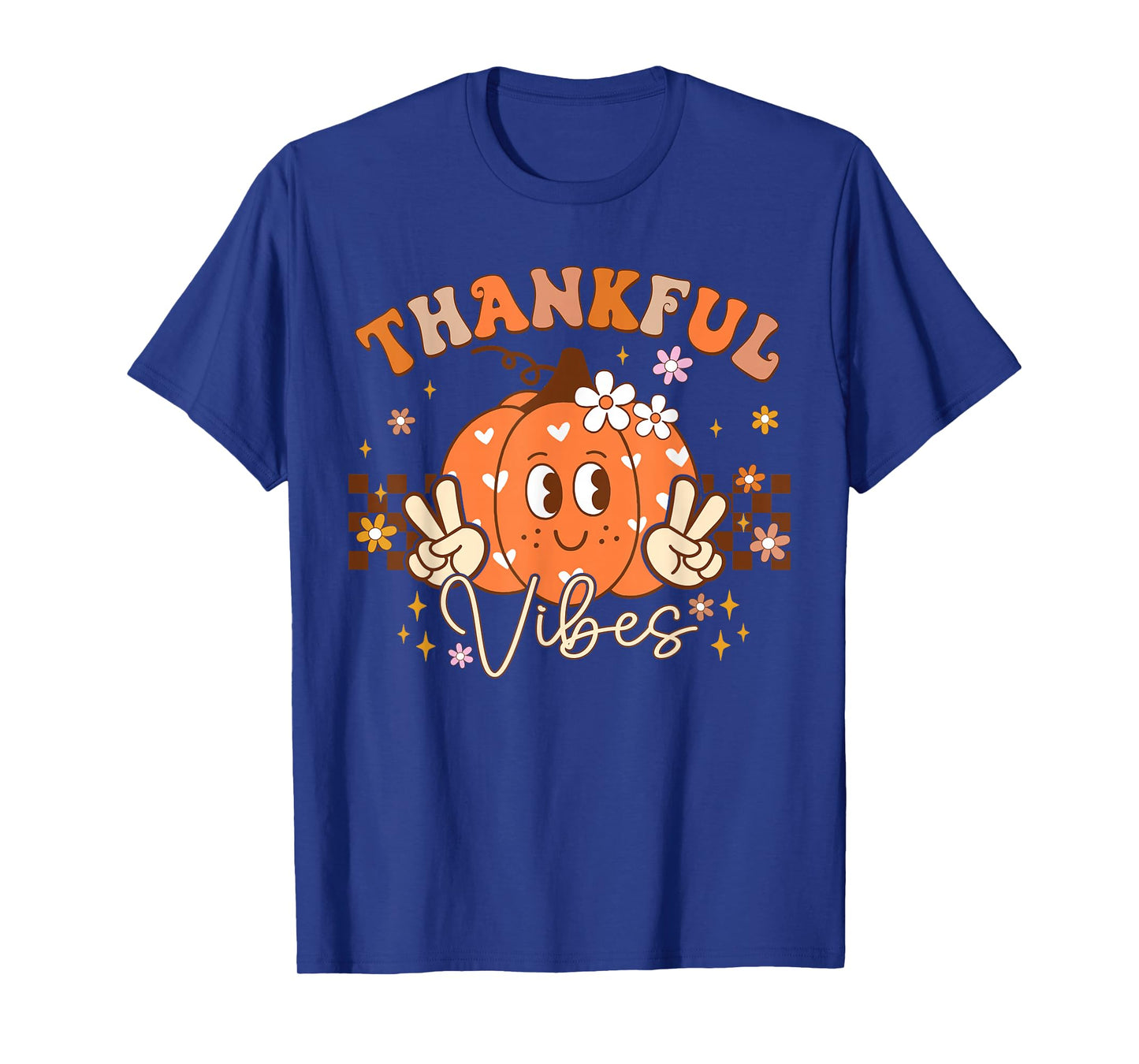 Retro Groovy Fall Pumpkin Peace Tee Thanksgiving Women Girls T-Shirt