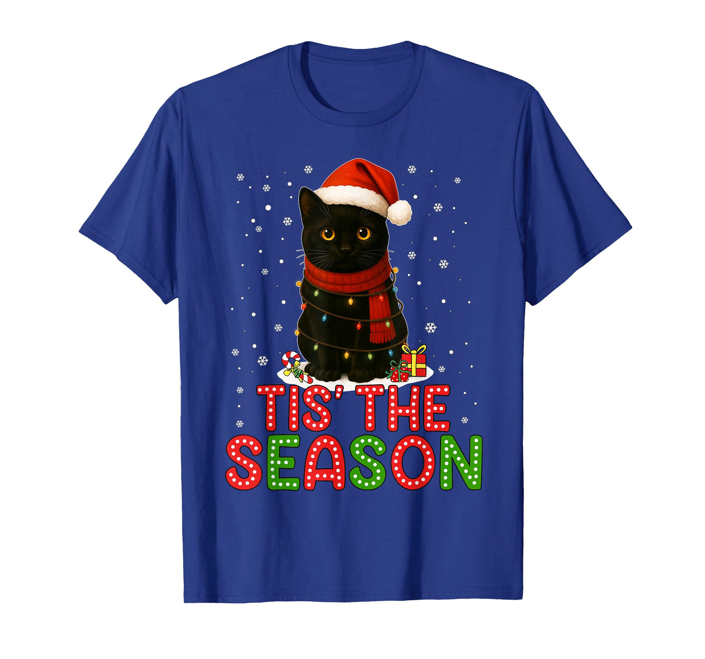 Tis' The Season Santa Hat Funny Black Cat Christmas Women T-Shirt