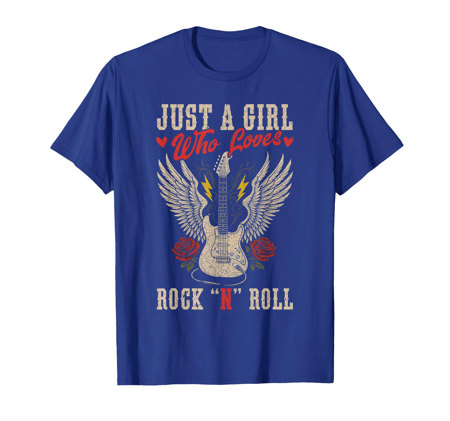 Just A Girl Who Loves Rock N Roll Guitar Rock Music Vintage T-Shirt