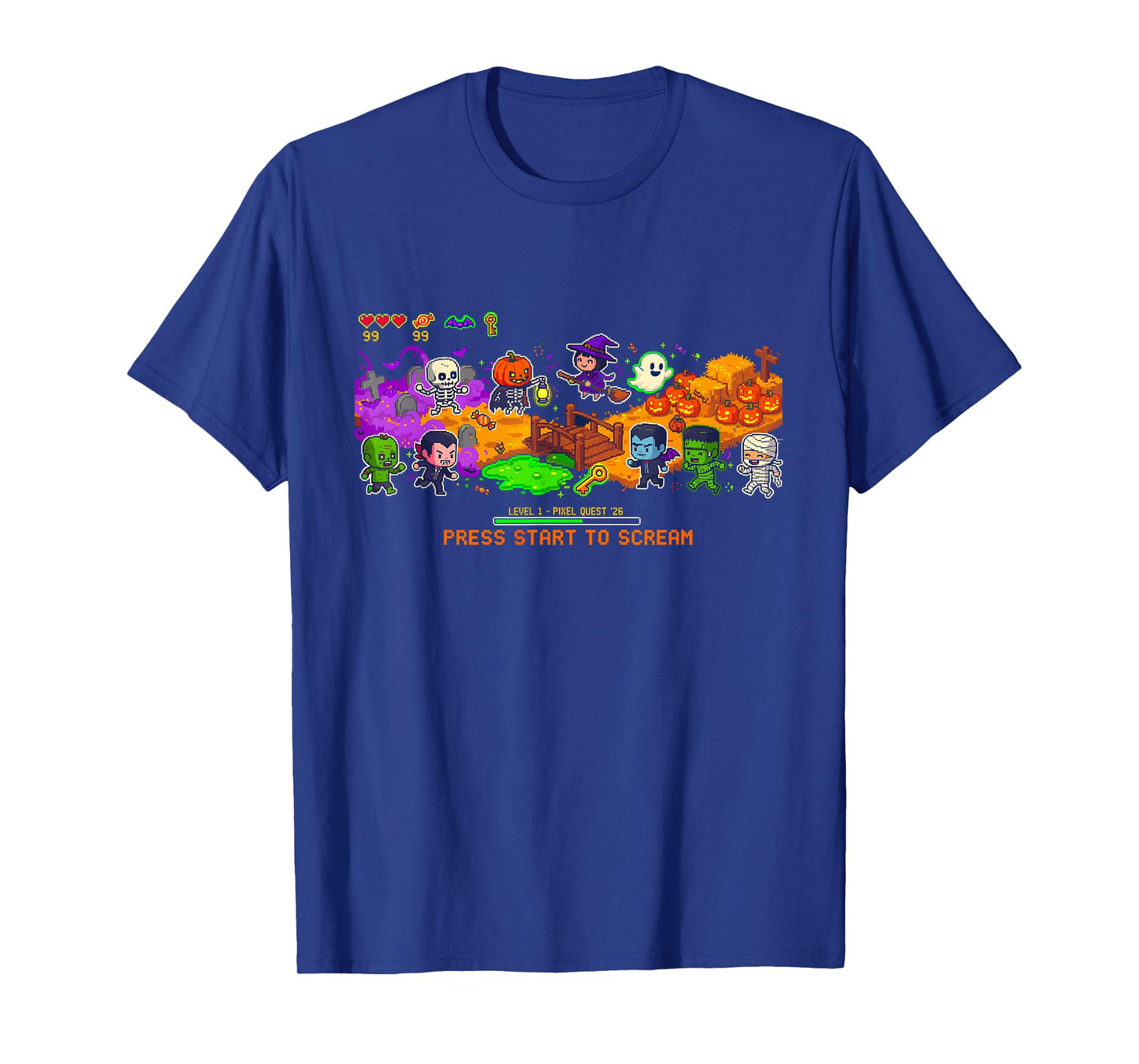 Pixel Art Gamer Ghost Witch Zombie Vampire Costume Halloween T-Shirt