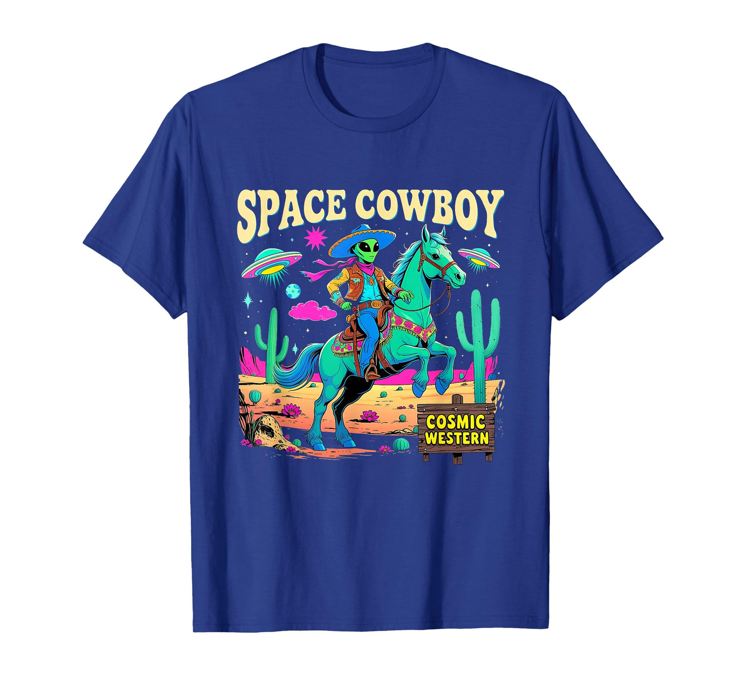 Space Cowboy Alien Riding Horse Cosmic Western Art T-Shirt
