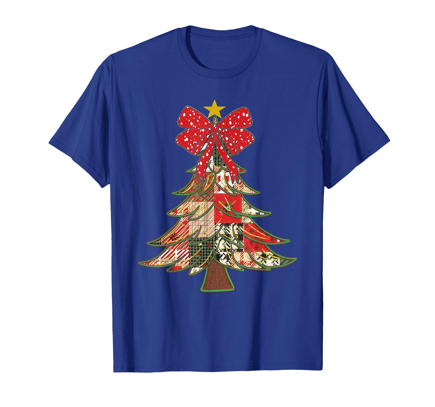Christmas Xmas Tree Patchwork Coquette Bow Pajamas Holiday T-Shirt