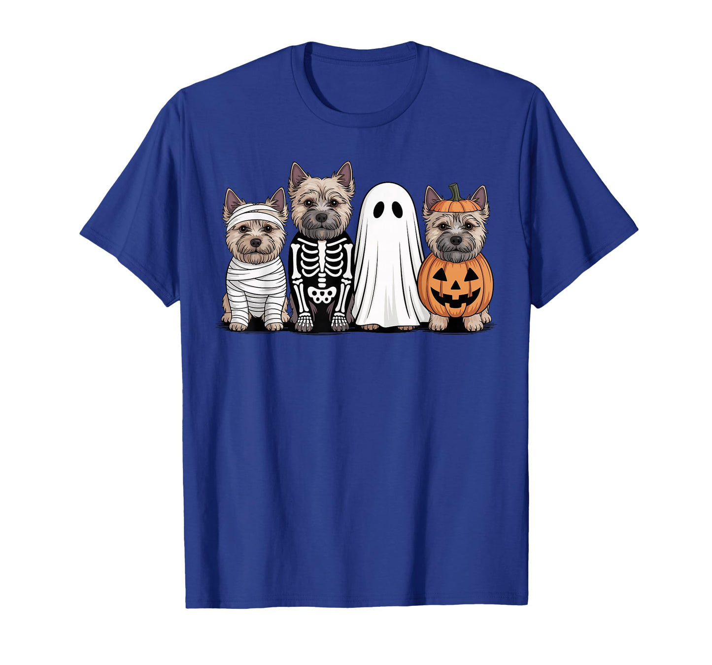 Spooky Ghost Cairn Terrier Pumpkin Halloween Dog Skeleton T-Shirt