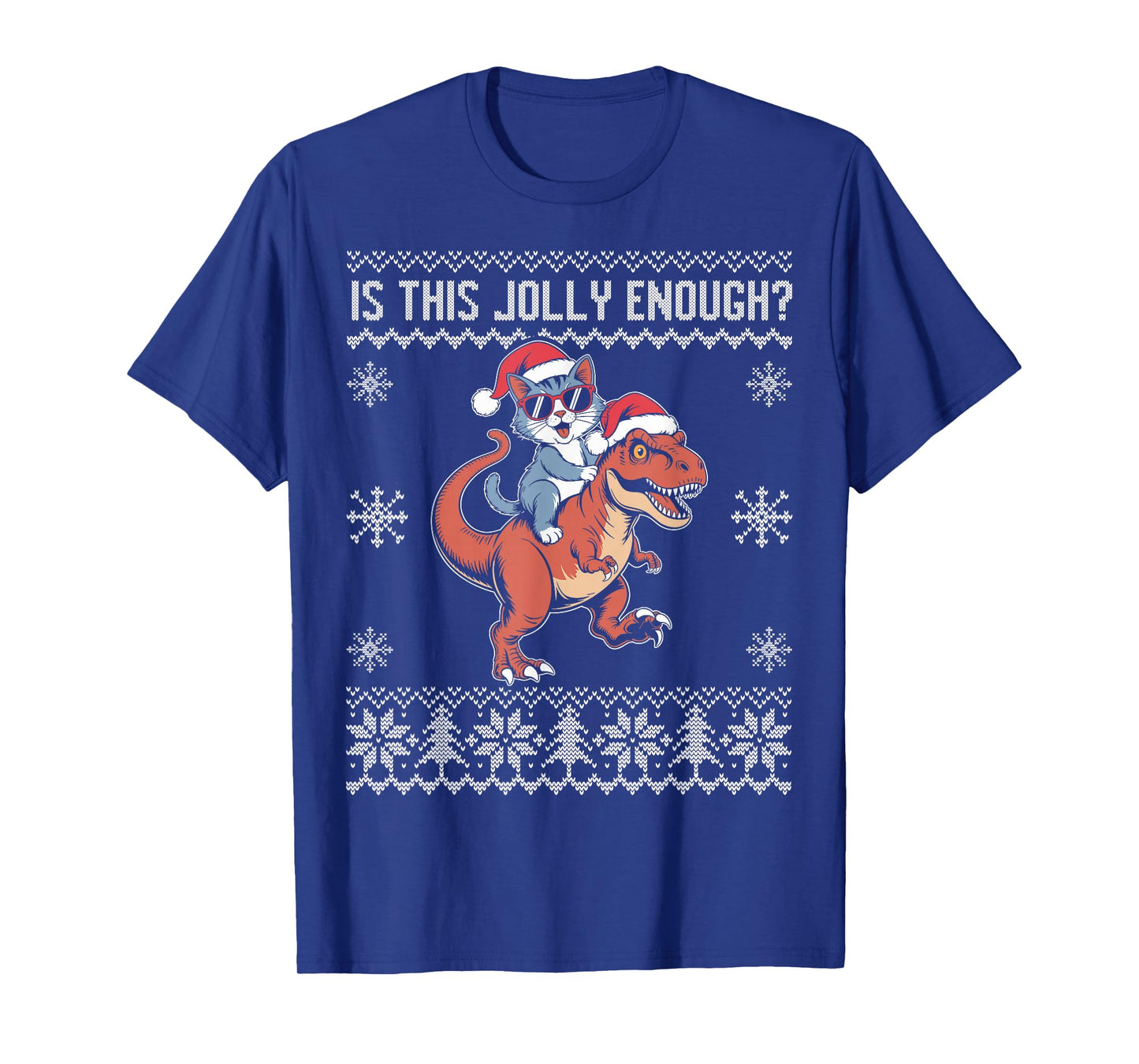 is This Jolly Enough Cool cat Riding Dinosaur Christmas T-Shirt