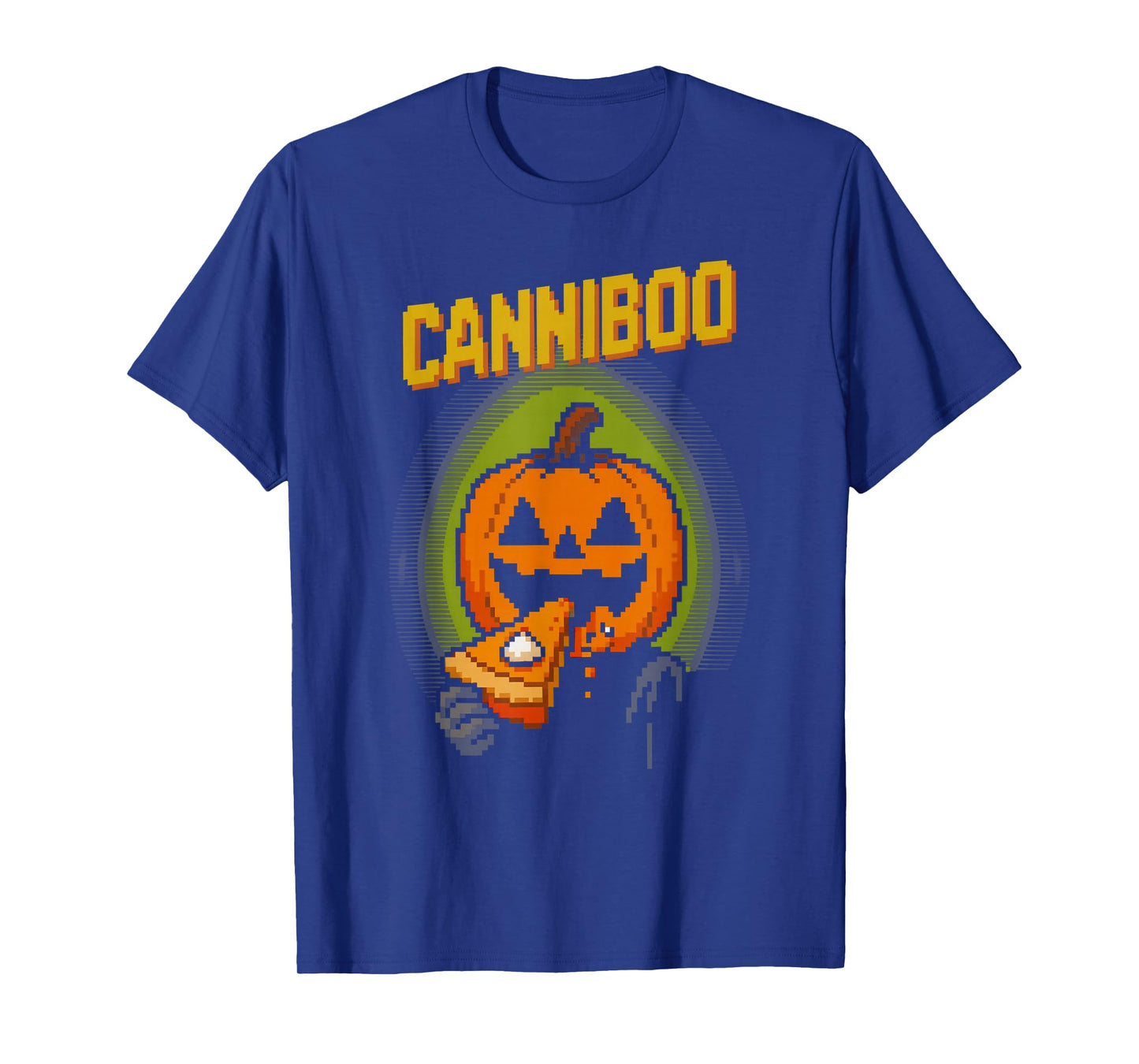 Canniboo Funny Pixel Art Jack O'Lantern Eating Pie Halloween T-Shirt