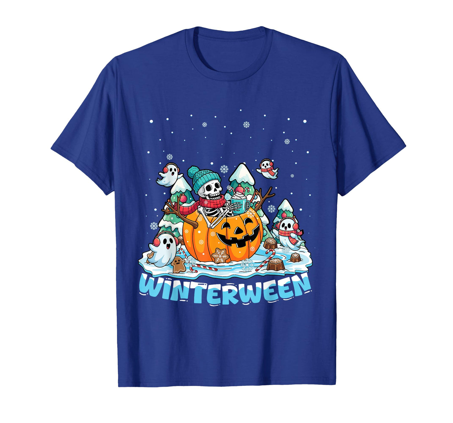 Winterween Winter Halloween Christmas Skeleton Riding Sleigh T-Shirt