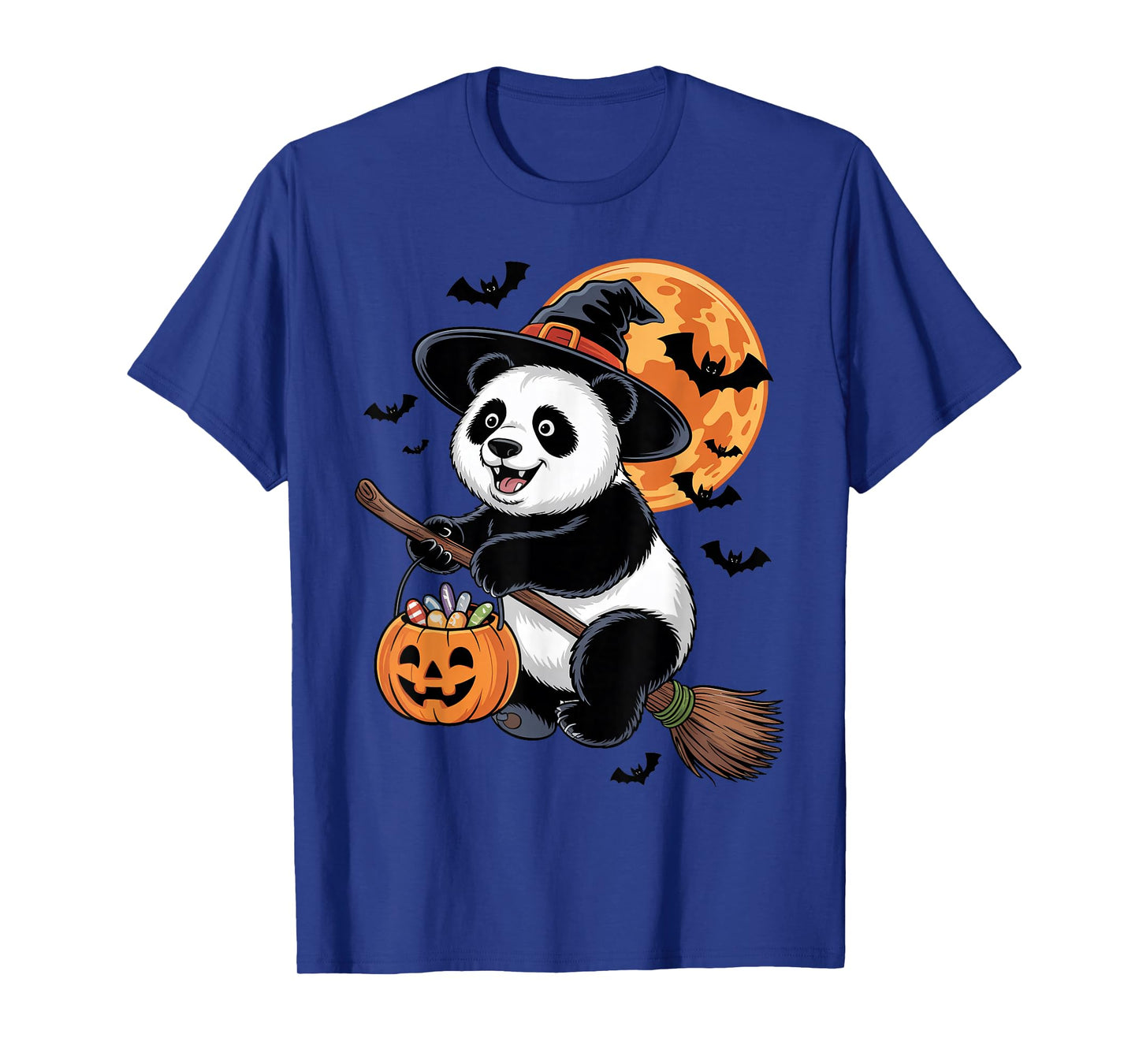 Cute Panda Witch with Jack-O-Lantern Pumpkin Halloween T-Shirt
