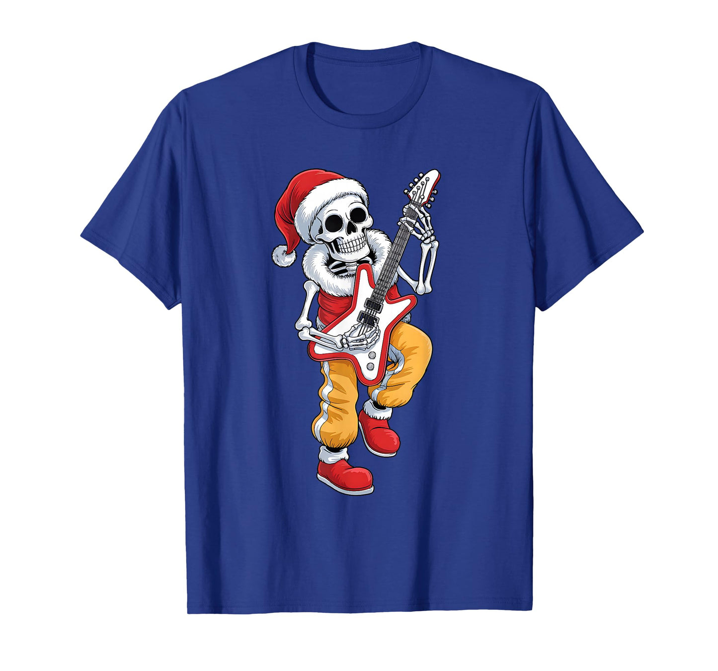 Xmas Santa Skeleton Playing Guitar Rock Funny Christmas T-Shirt