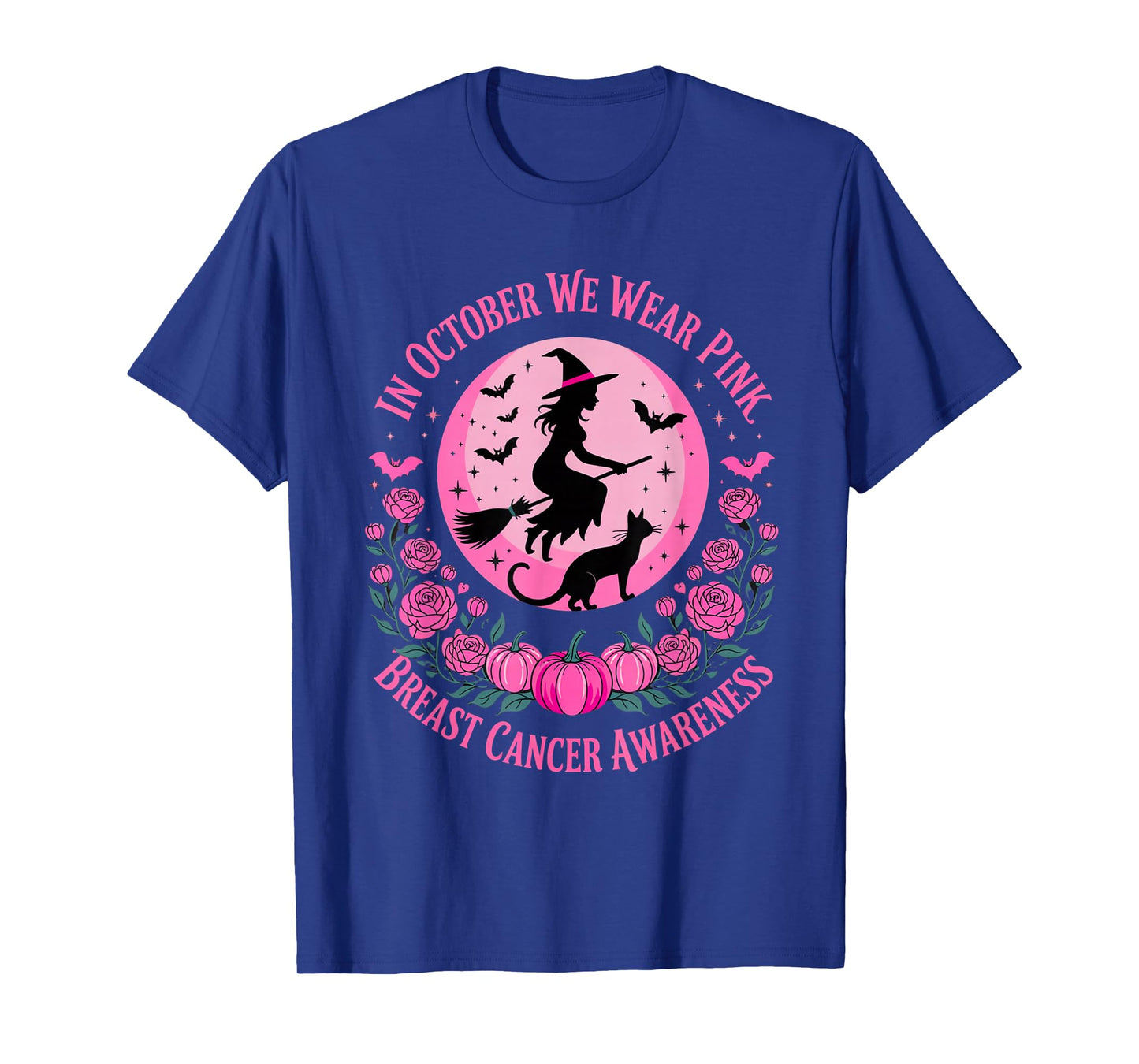 Retro in October We Wear Pink Witch Breast Cancer Awareness T-Shirt