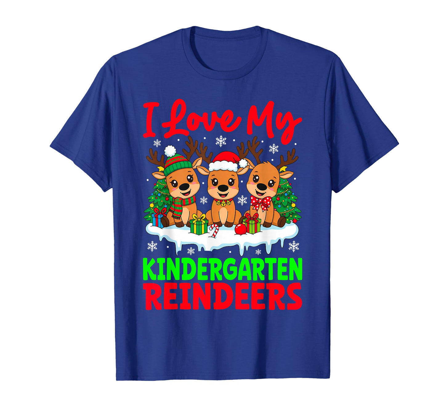 I Love My Kindergarten Reindeers Three Reindeer Teacher Xmas T-Shirt