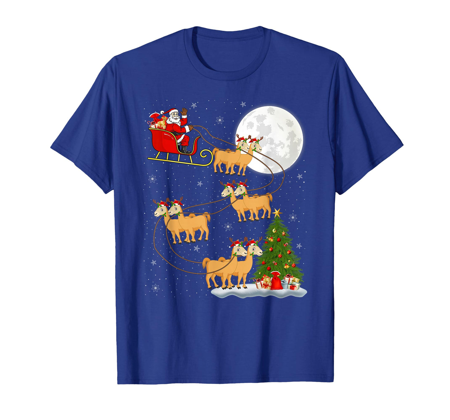Alpaca Llama Santa Sleigh Flying Funny Magical Christmas T-Shirt