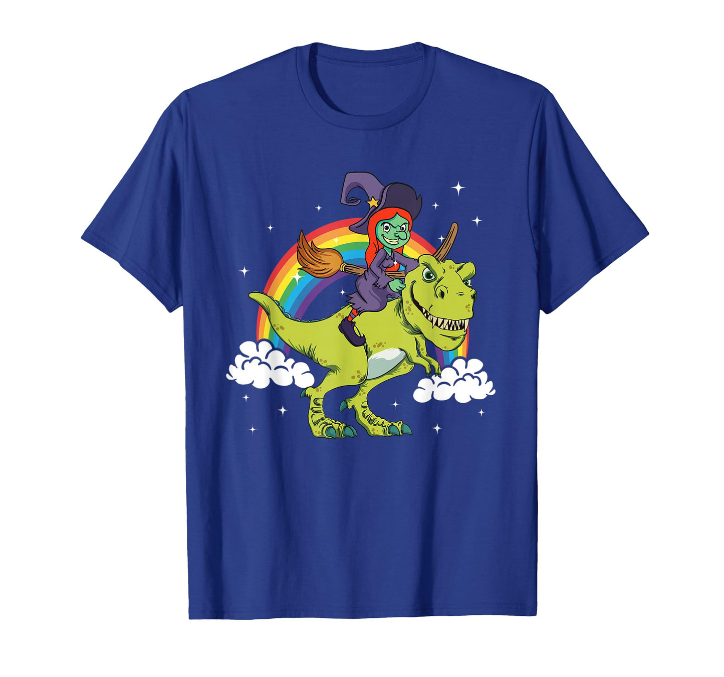 Witch Halloween Dinosaur Tyrannosaurus T-Rex Rainbow Cloud T-Shirt