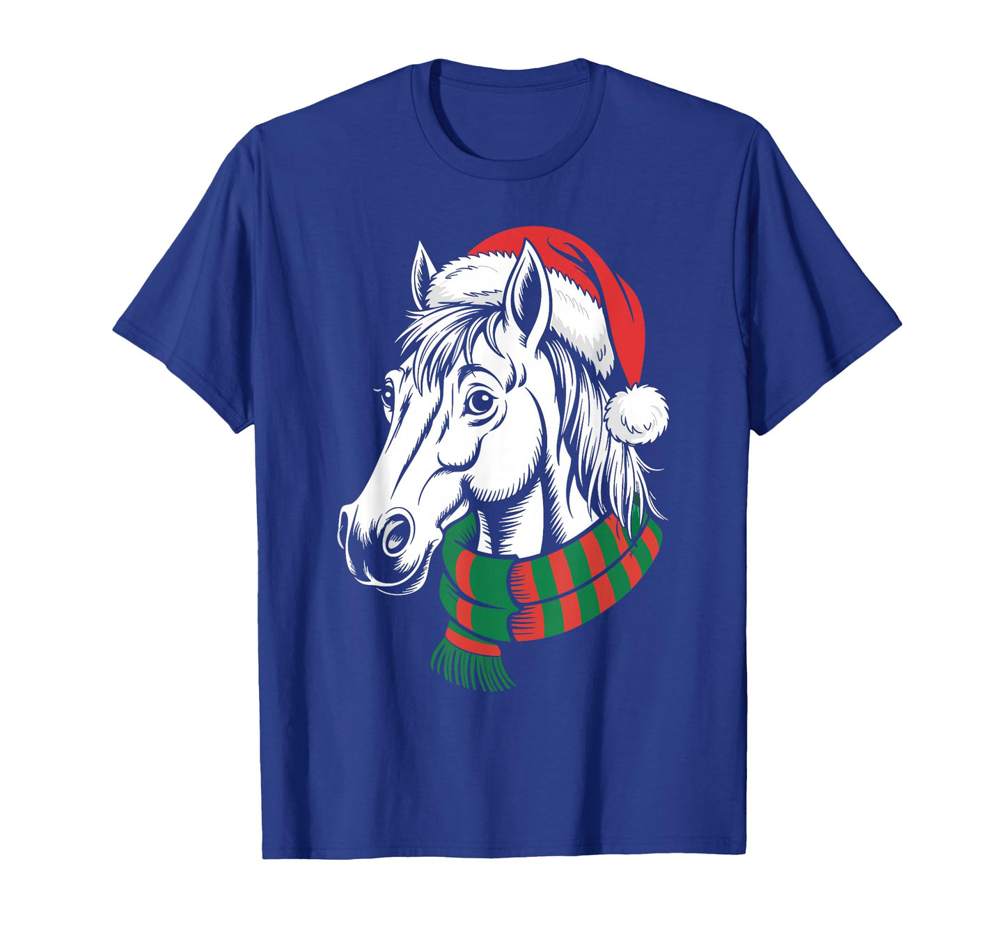 Horse Xmas Santa Hat Scarf Christmas Costume T-Shirt