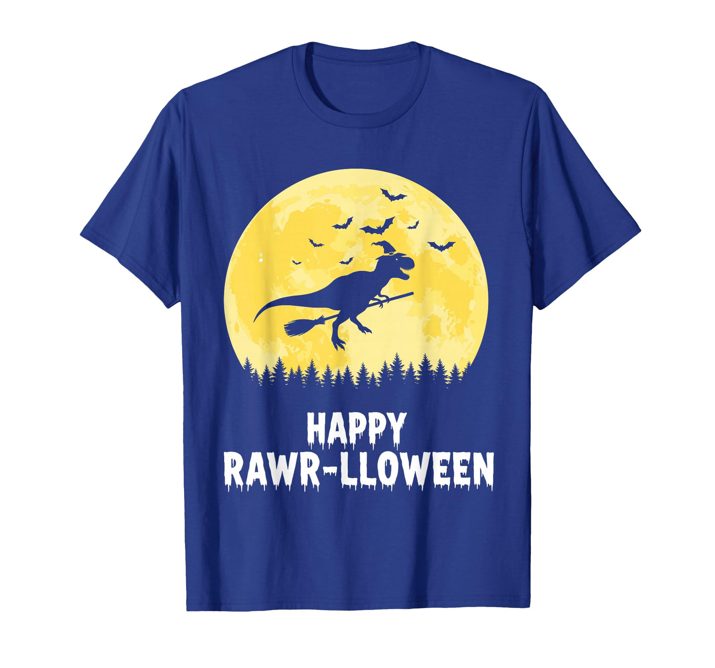 Happy Rawr-lloween Funny Halloween T Rex Flying Witch T-Shirt
