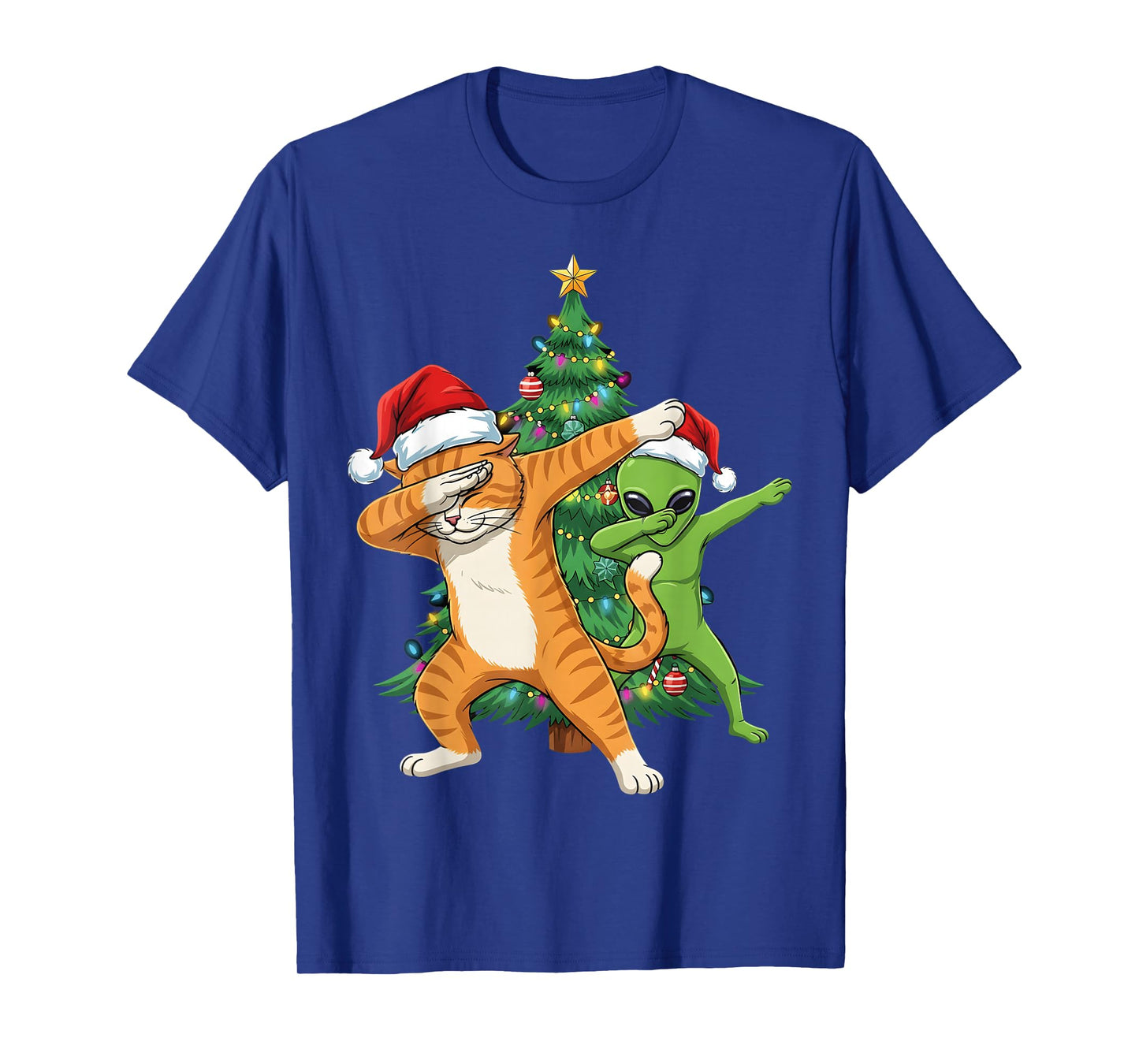 Dabbing Cat Alien Christmas Tree Santa Xmas Funny Boys Men T-Shirt