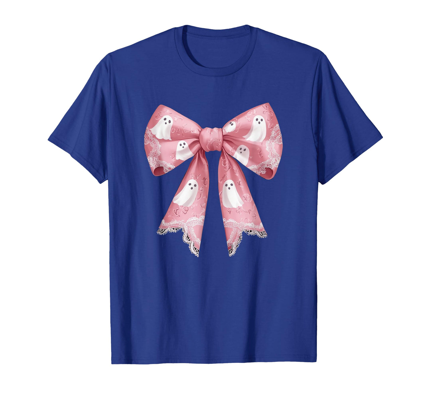 Pink Ghost Coquette Bow Halloween Spooky Season Womens Girls T-Shirt