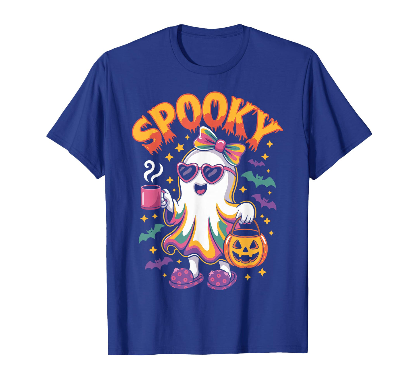 Spooky Halloween Ghost Colorful Coquette Bow Girl Women T-Shirt