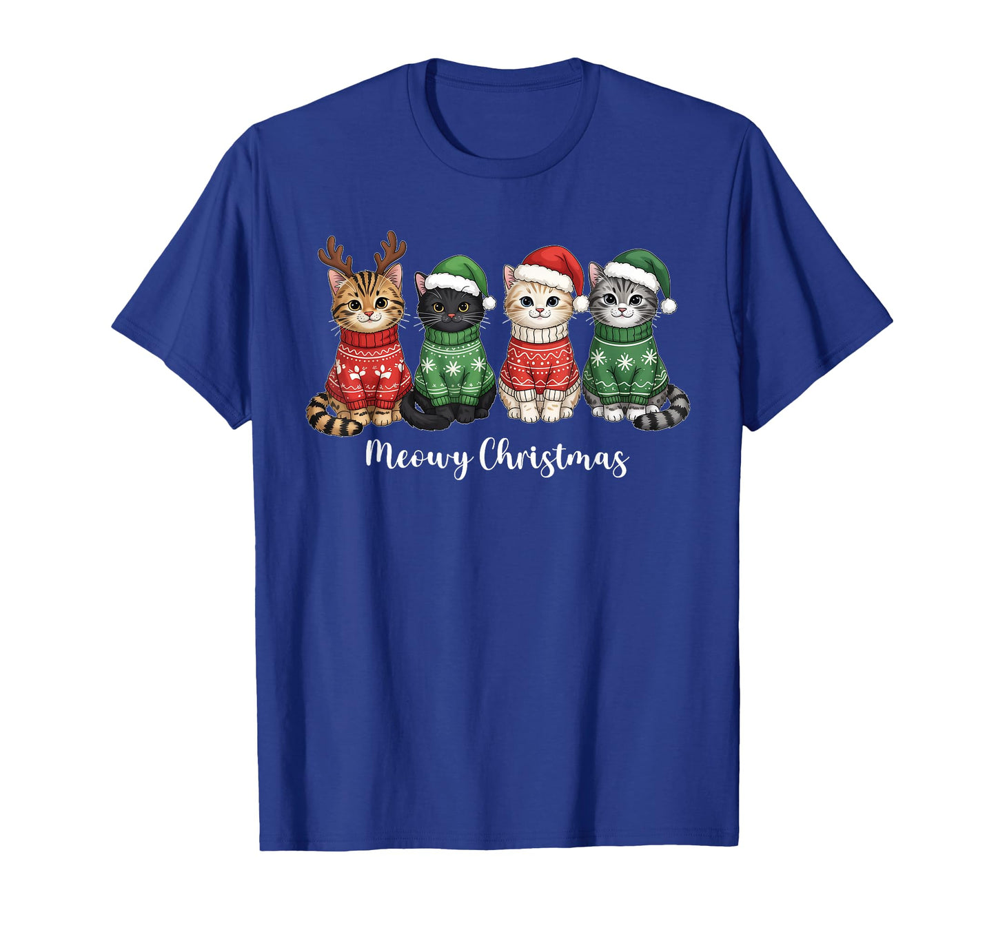 Meowy Christmas Cat Ugly Christmas Cat Reindeer Santa Xmas T-Shirt