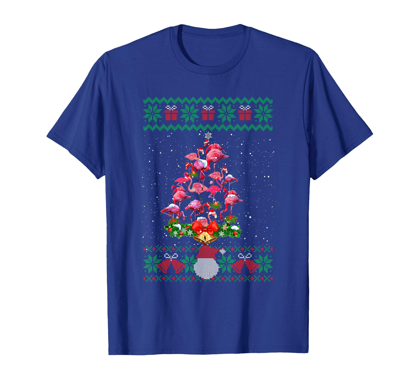 Christmas Flamingo Santa Hat Family Xmas Tree Lights Ugly T-Shirt