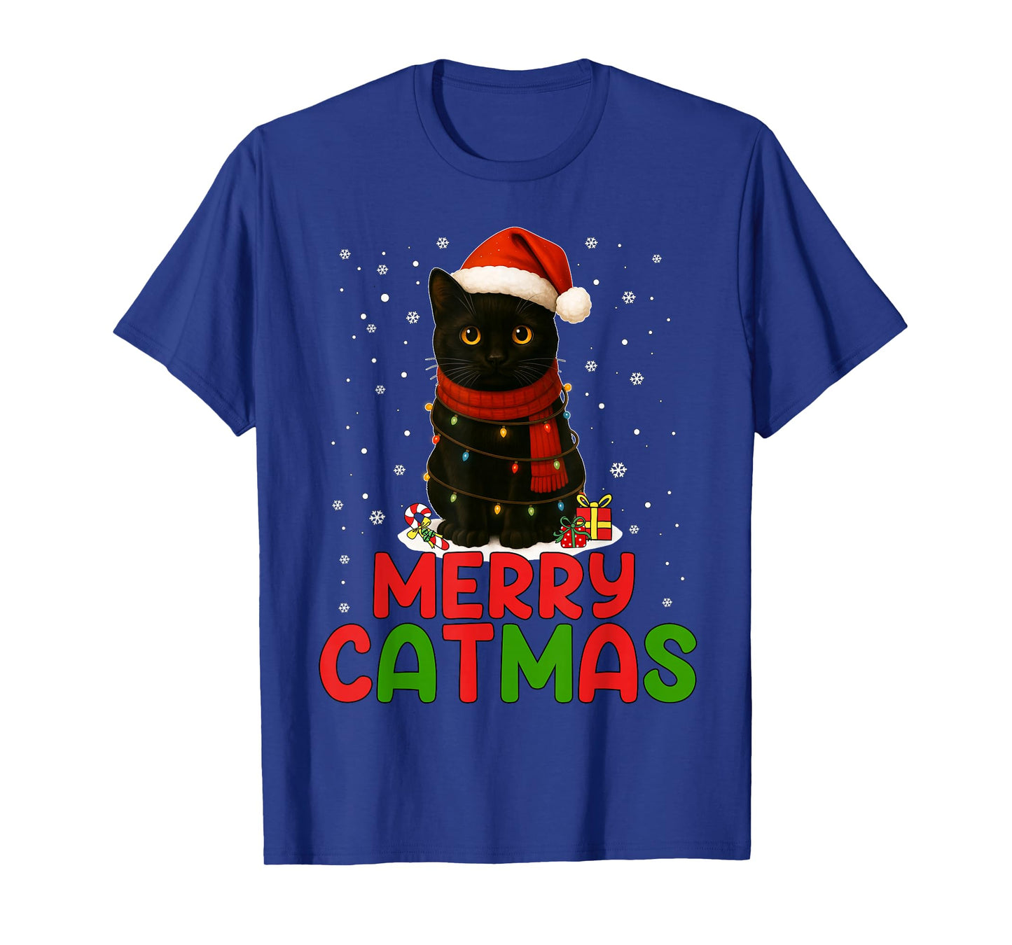 Merry Catmas Santa Hat Funny Black Cat Christmas Women Kids T-Shirt