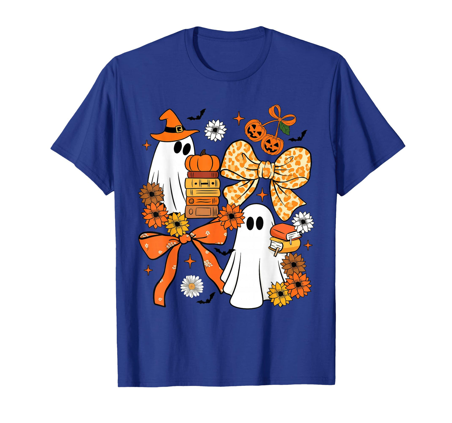 Coquette Halloween Ghost Pumpkin Leopard Bow Women Kids T-Shirt