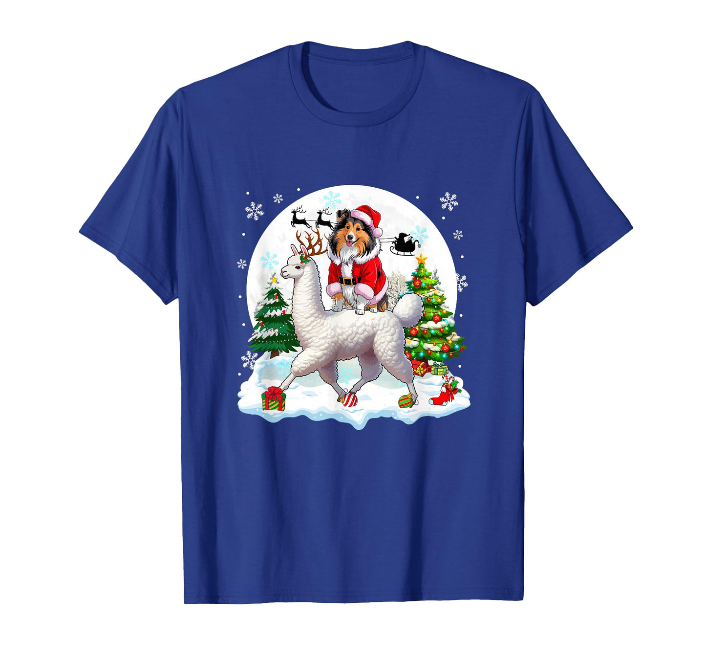 Santa Sheltie Riding Llama Reindeer Christmas Owner Kids T-Shirt